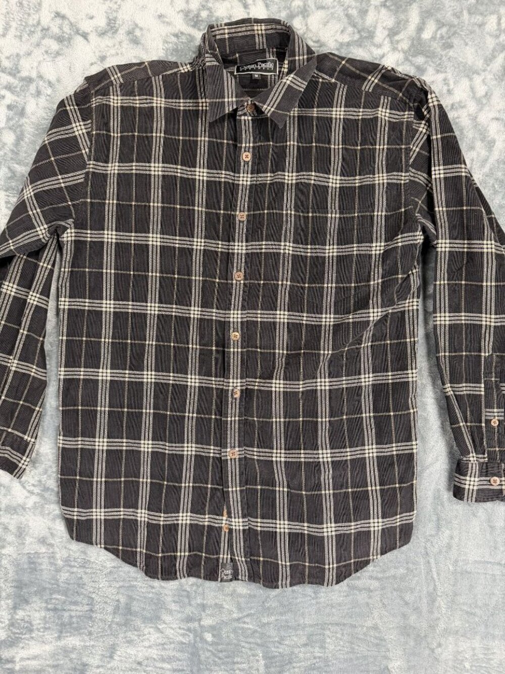 Ocean Pacific Mens Black & White Plaid Button-Up Shirt Size M